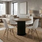 Σετ τραπεζαρία 5τμχ Bohema - Nova Megapap χρώμα μαύρο/sepet oak - λευκό Ø90x77,7εκ.