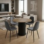 Σετ τραπεζαρία 5τμχ Bohema - Iris Megapap χρώμα μαύρο/sepet oak - γκρι Ø90x77,7εκ.