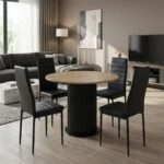 Σετ τραπεζαρία 5τμχ Bohema - Rosa Megapap χρώμα μαύρο/sepet oak - μαύρο Ø90x77,7εκ.