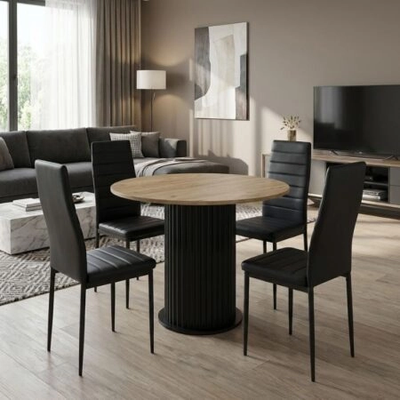 Σετ τραπεζαρία 5τμχ Bohema - Rosa Megapap χρώμα μαύρο/sepet oak - μαύρο Ø90x77,7εκ.