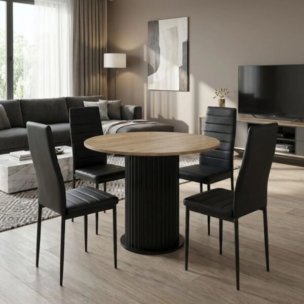 Σετ τραπεζαρία 5τμχ Bohema - Rosa Megapap χρώμα μαύρο/sepet oak - μαύρο Ø90x77,7εκ.