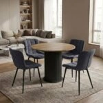 Σετ τραπεζαρία 5τμχ Bohema - Chiara Megapap χρώμα μαύρο/sepet oak - ανθρακί Ø90x77,7εκ.