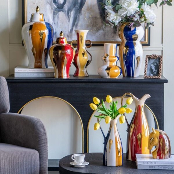 Artekko Ekko Πολύχρωμο Κεραμικό Διακοσμητικό Βάζο (16.3x16.3x35)cm