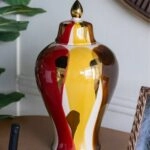 Artekko Ekko Πολύχρωμο Κεραμικό Διακοσμητικό Βάζο με Καπάκι (19.5x19.5x35)cm