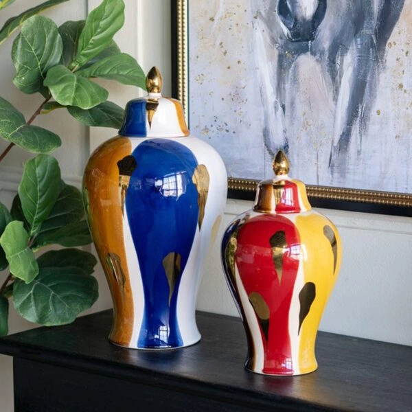 Artekko Ekko Πολύχρωμο Κεραμικό Διακοσμητικό Βάζο με Καπάκι (19.5x19.5x35)cm