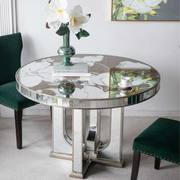 Artekko Galio Τραπέζι με Καθρέπτη MDF Γυαλί Χρυσό (120x120x80)cm