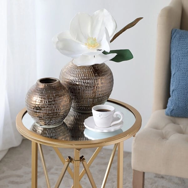 Artekko Tribal Χρυσό Κεραμικό Διακοσμητικό Δοχείο Βάζο (20x20x19)cm