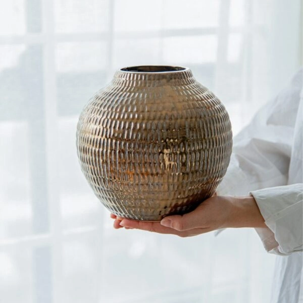 Artekko Tribal Χρυσό Κεραμικό Διακοσμητικό Δοχείο Βάζο (20x20x19)cm