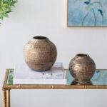 Artekko Tribal Χρυσό Κεραμικό Διακοσμητικό Δοχείο Βάζο (20x20x19)cm