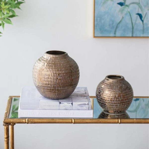 Artekko Tribal Χρυσό Κεραμικό Διακοσμητικό Δοχείο Βάζο (20x20x19)cm