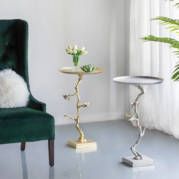 Branch Τραπέζι Βοηθητικό Μέταλλο Ασημί Χρυσό (43x43x71)cm