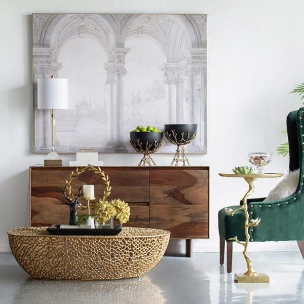 Branch Τραπέζι Βοηθητικό Μέταλλο Ασημί Χρυσό (43x43x71)cm