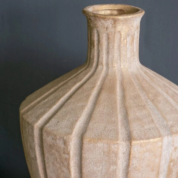 Artekko Candia Μπεζ Βάζο από Τερακότα με Χρυσό Φινίρισμα (25.5x25.5x34)cm