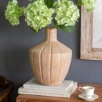 Artekko Candia Μπεζ Βάζο από Τερακότα με Χρυσό Φινίρισμα (25.5x25.5x34)cm