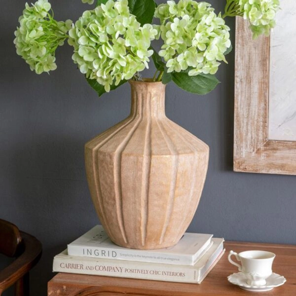 Artekko Candia Μπεζ Βάζο από Τερακότα με Χρυσό Φινίρισμα (25.5x25.5x34)cm