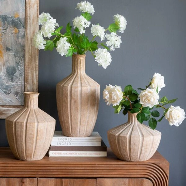 Artekko Candia Μπεζ Βάζο από Τερακότα με Χρυσό Φινίρισμα (25.5x25.5x34)cm