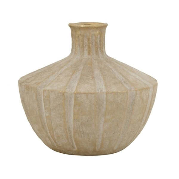 Artekko Candia Μπεζ Βάζο από Τερακότα με Χρυσό Φινίρισμα (28x28x25.5)cm