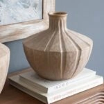 Artekko Candia Μπεζ Βάζο από Τερακότα με Χρυσό Φινίρισμα (28x28x25.5)cm
