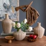 Artekko Candia Μπεζ Βάζο από Τερακότα με Χρυσό Φινίρισμα (28x28x25.5)cm