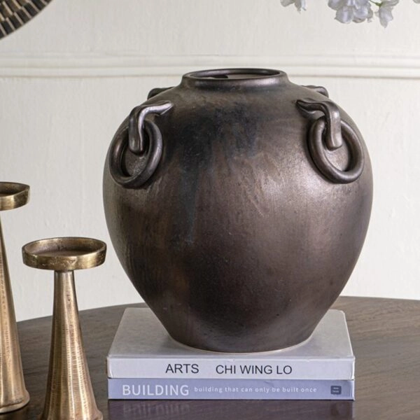 Artekko Candia Μπρονζέ Κεραμικό Βάζο (29x29x31)cm