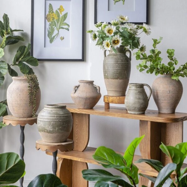 Artekko Antique Βάζο από Τερακότα σε Πράσινη με Μπεζ Αποχρώση (25x25x22.5)cm