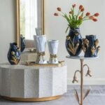 Artekko Glazed Λευκό Κεραμικό Βάζο με Χρυσές Λεπτομέρειες (15.5x15.5x30.7)cm