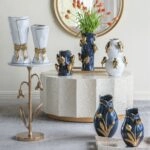 Artekko Glazed Λευκό Κεραμικό Βάζο με Χρυσές Λεπτομέρειες (15.5x15.5x30.7)cm