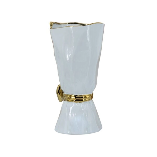 Artekko Glazed Λευκό Κεραμικό Βάζο με Χρυσές Λεπτομέρειες (15.5x15.5x30.7)cm