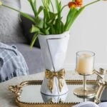 Artekko Glazed Λευκό Κεραμικό Βάζο με Χρυσές Λεπτομέρειες (15.5x15.5x30.7)cm