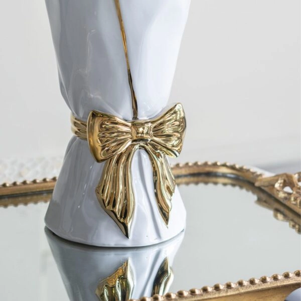 Artekko Glazed Λευκό Κεραμικό Βάζο με Χρυσές Λεπτομέρειες (15.5x15.5x30.7)cm