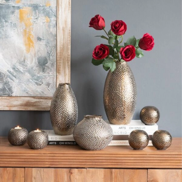 Artekko Lidded Μπρονζέ Κεραμικές Διακοσμητικές Σφαίρες (10x10x9)cm 3pcs