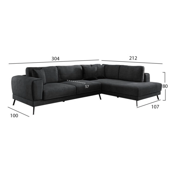 ΚΑΝΑΠΕΣ ΚΡΕΒΑΤΙ ΔΕΞΙΑ ΓΩΝΙΑ ZENORA HM3337.01R ΣΚΟΥΡΟ ΓΚΡΙ ΥΦΑΣΜΑ 304x212x80Υεκ