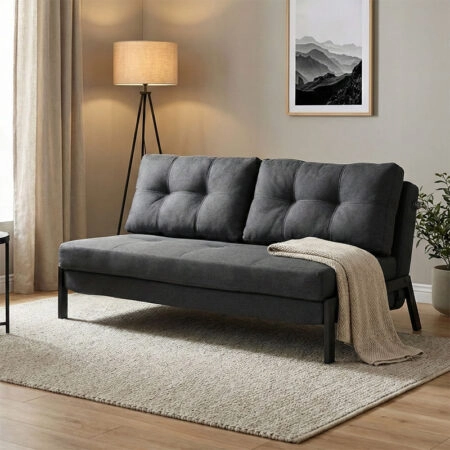 Καναπές 2θέσιος-κρεβάτι Fancy pakoworld ύφασμα σε ανθρακί απόχρωση με μαύρο πόδι 150x92x77εκ