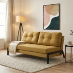 Καναπές 2θέσιος-κρεβάτι Fancy  ύφασμα σε κίτρινη απόχρωση με μαύρο πόδι 150x92x77εκ