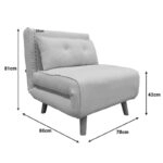 Πολυθρόνα-κρεβάτι Josuane γκρι μπεζ βελούδο και ξύλινο πόδι σε μαύρη απόχρωση 78x80x81εκ