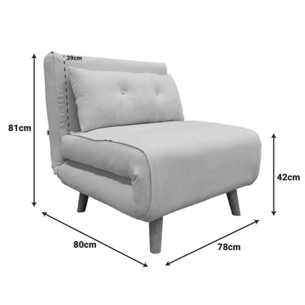 Πολυθρόνα-κρεβάτι Josuane γκρι μπεζ βελούδο και ξύλινο πόδι σε μαύρη απόχρωση 78x80x81εκ