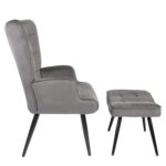 Πολυθρόνα Μπερζέρα Με Υποπόδιο ArteLibre LENNOX Γκρι Βελούδο/Ξύλο 96x68x73cm