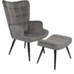 Πολυθρόνα Μπερζέρα Με Υποπόδιο ArteLibre LENNOX Γκρι Βελούδο/Ξύλο 96x68x73cm