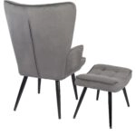 Πολυθρόνα Μπερζέρα Με Υποπόδιο ArteLibre LENNOX Γκρι Βελούδο/Ξύλο 96x68x73cm