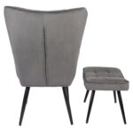 Πολυθρόνα Μπερζέρα Με Υποπόδιο ArteLibre LENNOX Γκρι Βελούδο/Ξύλο 96x68x73cm