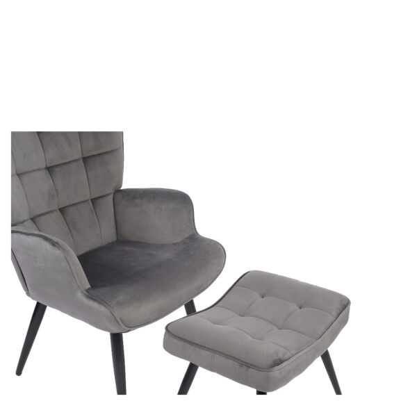 Πολυθρόνα Μπερζέρα Με Υποπόδιο ArteLibre LENNOX Γκρι Βελούδο/Ξύλο 96x68x73cm