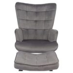 Πολυθρόνα Μπερζέρα Με Υποπόδιο ArteLibre LENNOX Γκρι Βελούδο/Ξύλο 96x68x73cm