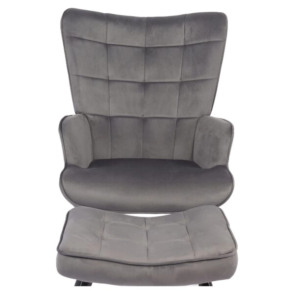 Πολυθρόνα Μπερζέρα Με Υποπόδιο ArteLibre LENNOX Γκρι Βελούδο/Ξύλο 96x68x73cm