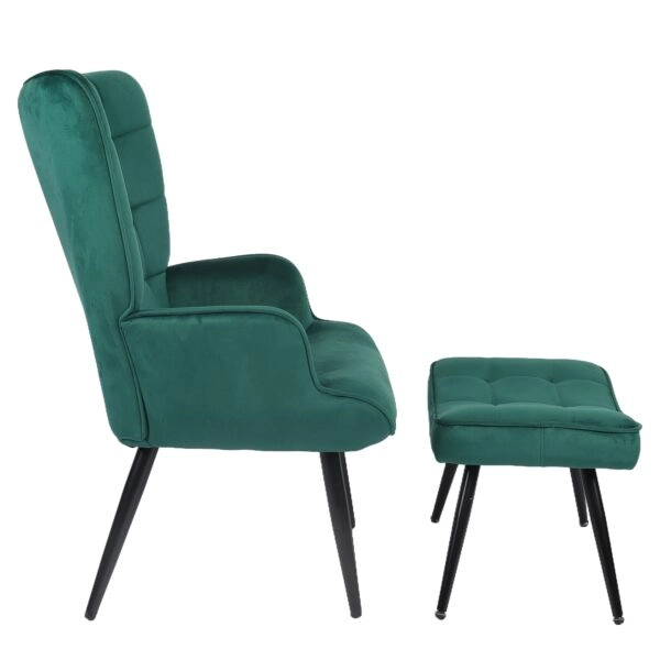 Πολυθρόνα Μπερζέρα Με Υποπόδιο ArteLibre LENNOX Πράσινο Βελούδο/Ξύλο 96x68x73cm