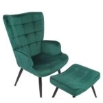 Πολυθρόνα Μπερζέρα Με Υποπόδιο ArteLibre LENNOX Πράσινο Βελούδο/Ξύλο 96x68x73cm