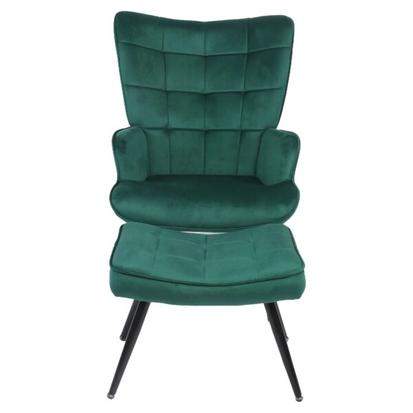 Πολυθρόνα Μπερζέρα Με Υποπόδιο ArteLibre LENNOX Πράσινο Βελούδο/Ξύλο 96x68x73cm