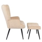 Πολυθρόνα Μπερζέρα Με Υποπόδιο ArteLibre LENNOX Μπεζ Βελούδο/Ξύλο 96x68x73cm