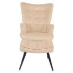 Πολυθρόνα Μπερζέρα Με Υποπόδιο ArteLibre LENNOX Μπεζ Βελούδο/Ξύλο 96x68x73cm