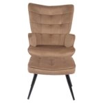 Πολυθρόνα Μπερζέρα Με Υποπόδιο ArteLibre LENNOX Καφέ Βελούδο/Ξύλο 96x68x73cm