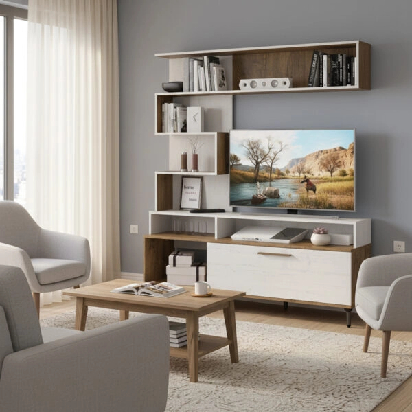 Σύνθετο σαλονιού Jasper καρυδί-αντικέ λευκό 151.5x37.5x169.5εκ